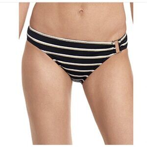 Ralph Lauren $56 Dylan Striped Metallic-Ring Bikini Bottoms Black Size 16